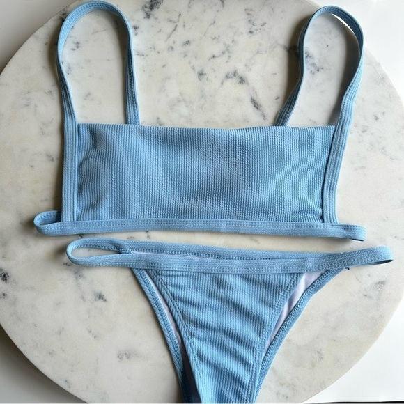 SHEIN Ribbed Squared Blue Bikini Set Size Small - Picture 1 of 10